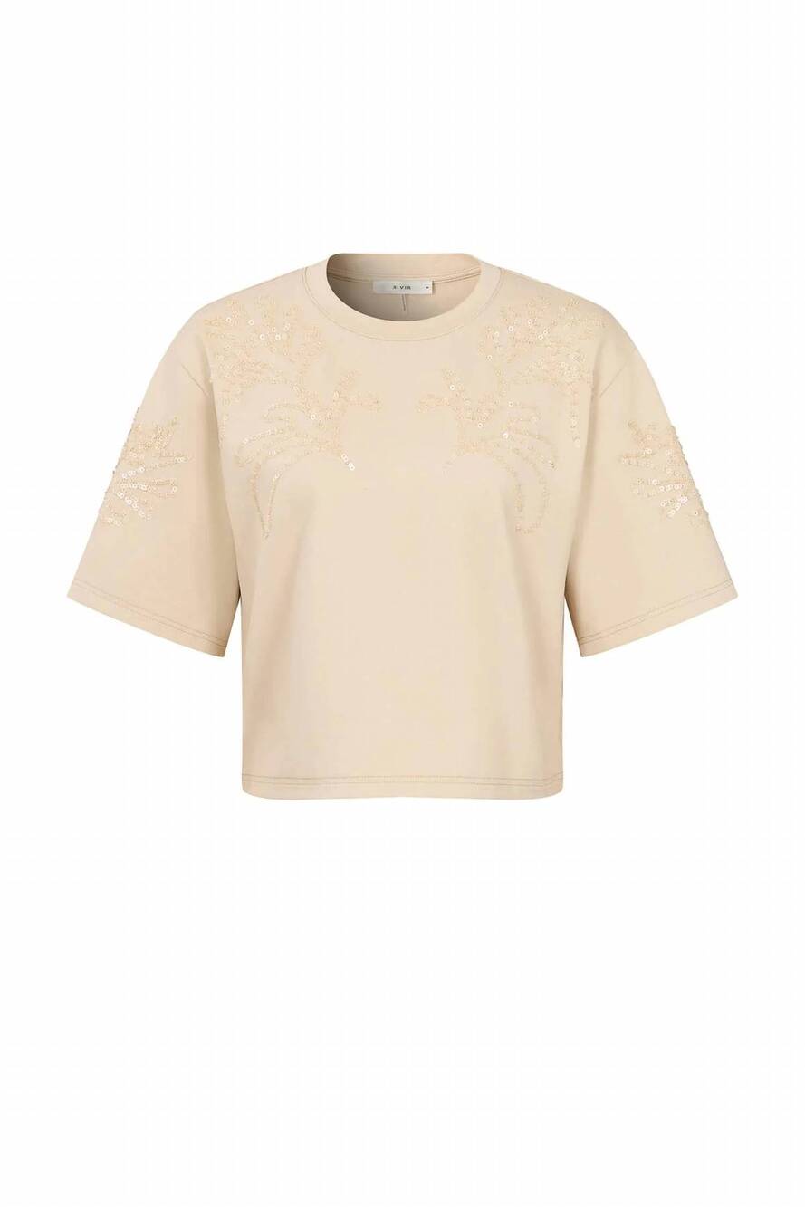 NEW RIVIR women's sequin embellishment t shirt in beige